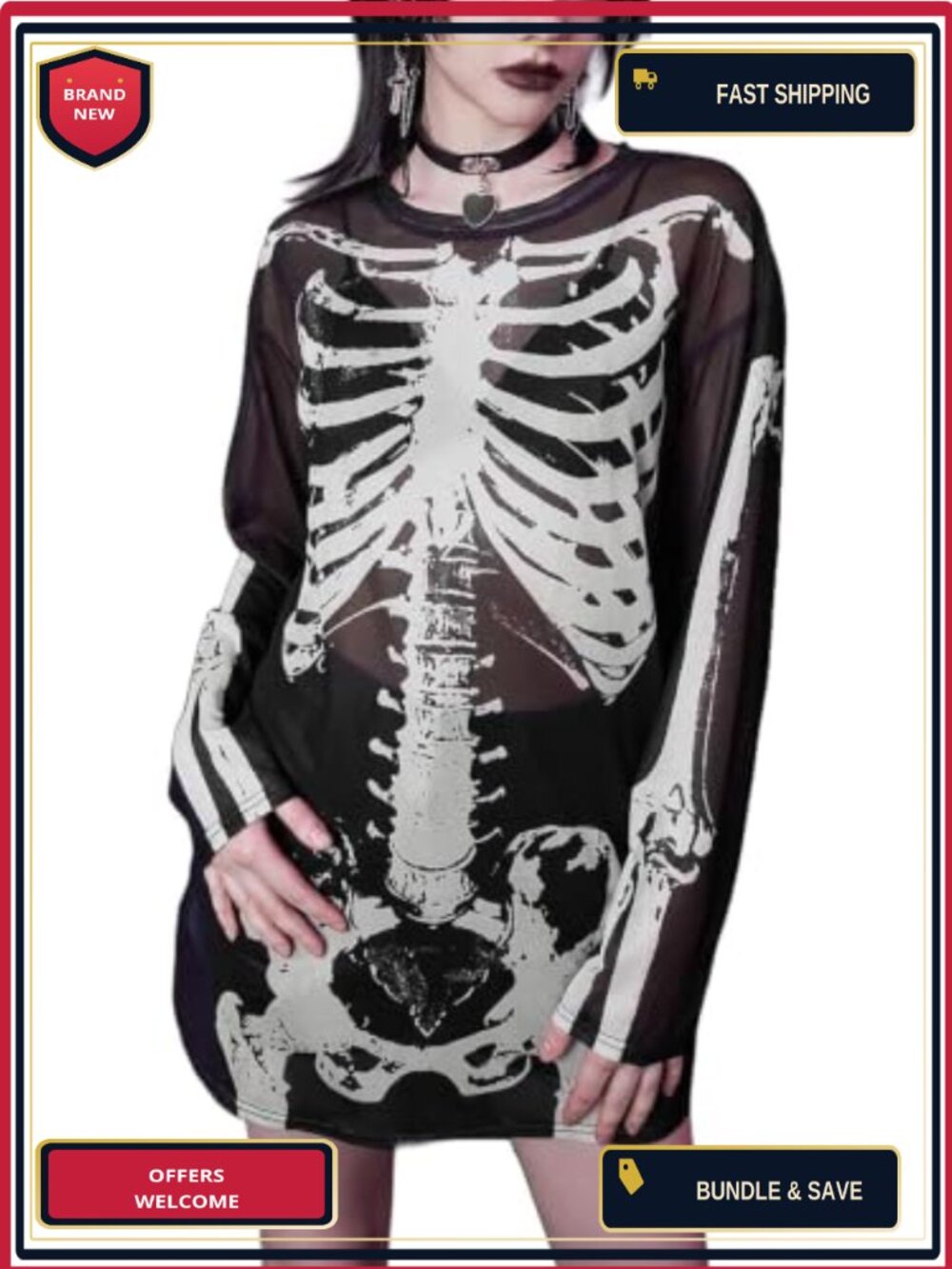 Women Long Sleeve Mesh Sheer Top Dress Blouse Gothic Halloween
